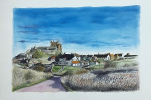 Bamburgh-Castle-and-village-Sue-Dudill-Artist-Northumberland