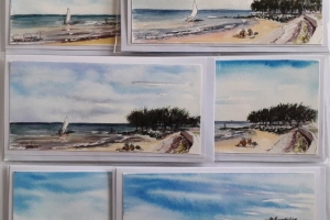 Carte de Voeux Plage La Flotte Sue Dudill Artiste Peintre