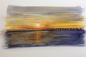 Coucher de soleil Ile de Re  Pont de Re Sue Dudill artiste