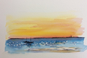 Coucher de soleil Ile de Re bateau Sue Dudill artiste