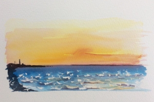 Coucher de soleil Ile de Re phare Sue Dudill artiste