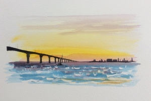 Coucher de soleil Ile de Re pont  Sue Dudill artiste