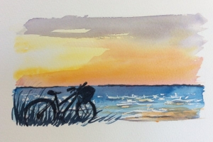 Coucher de soleil Ile de Re velo Sue Dudill artiste