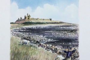 Dunstanburgh-Castle-and-sheep-Sue-Dudill-artist-Northumberland