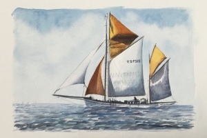 Ile de Re voilier orange Sue Dudill artiste ile de re