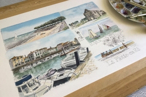 La Flotte Watercolour Sketch Sue Dudill Artiste Ile de Re