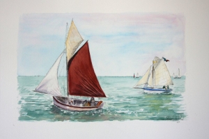 La Flotte vieux greements rouge Sue Dudill Artiste Ile de Re