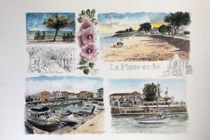 La Flotte watercolour sketch Sue Dudill Artiste Ile de Re
