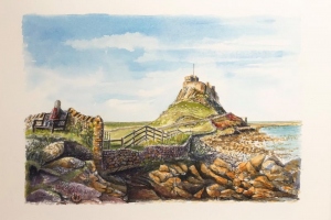 Observing-Lindisfarne-Castle-Sue-Dudill-Artist-Northumberland