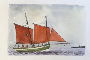 Orange Green Voilier Sue Dudill Artiste Ile de Re