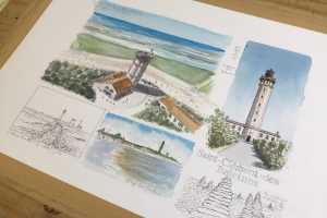 St Clement Watercolour Sketch Sue Dudill Artiste Ile de Re