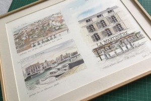 St Martin Watercolour Sketch Sue Dudill Artiste Ile de Re