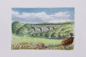 Viaduct-with-Pheasants-Sue-Dudill-Artist-Alwnick-Northumberland