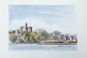 Warkworth-Castle-and-houses-Sue-Dudill-Artist-Northumberland